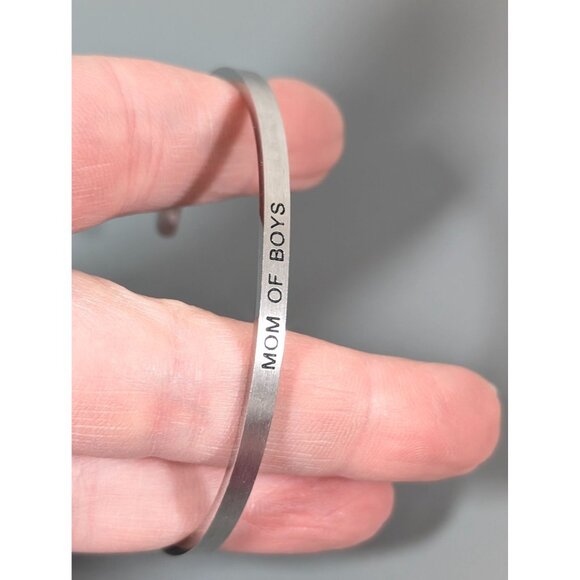 Silver Tone Mom of Boys Cuff Stacking Bangle Bracelet 6" - Picture 5 of 6